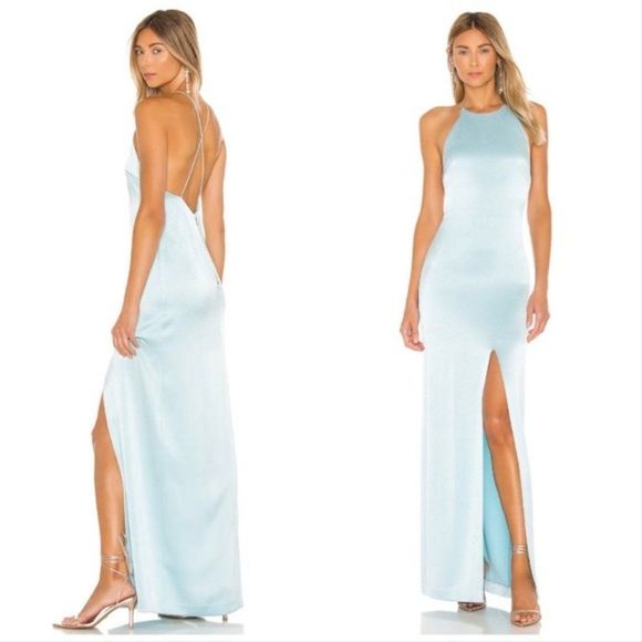 Alice + Olivia Dresses & Skirts - NWT Alice + Olivia Ettley Halter Satin Maxi Dress Gown in Light Blue - Size 4